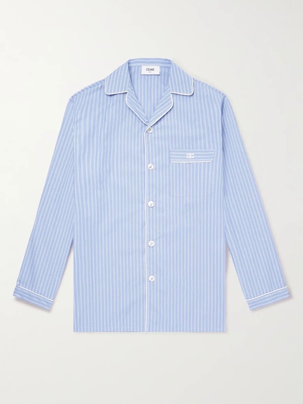 Celine Logo-Embroidered Striped Cotton-Poplin Pajama Shirt size 52/us size 42